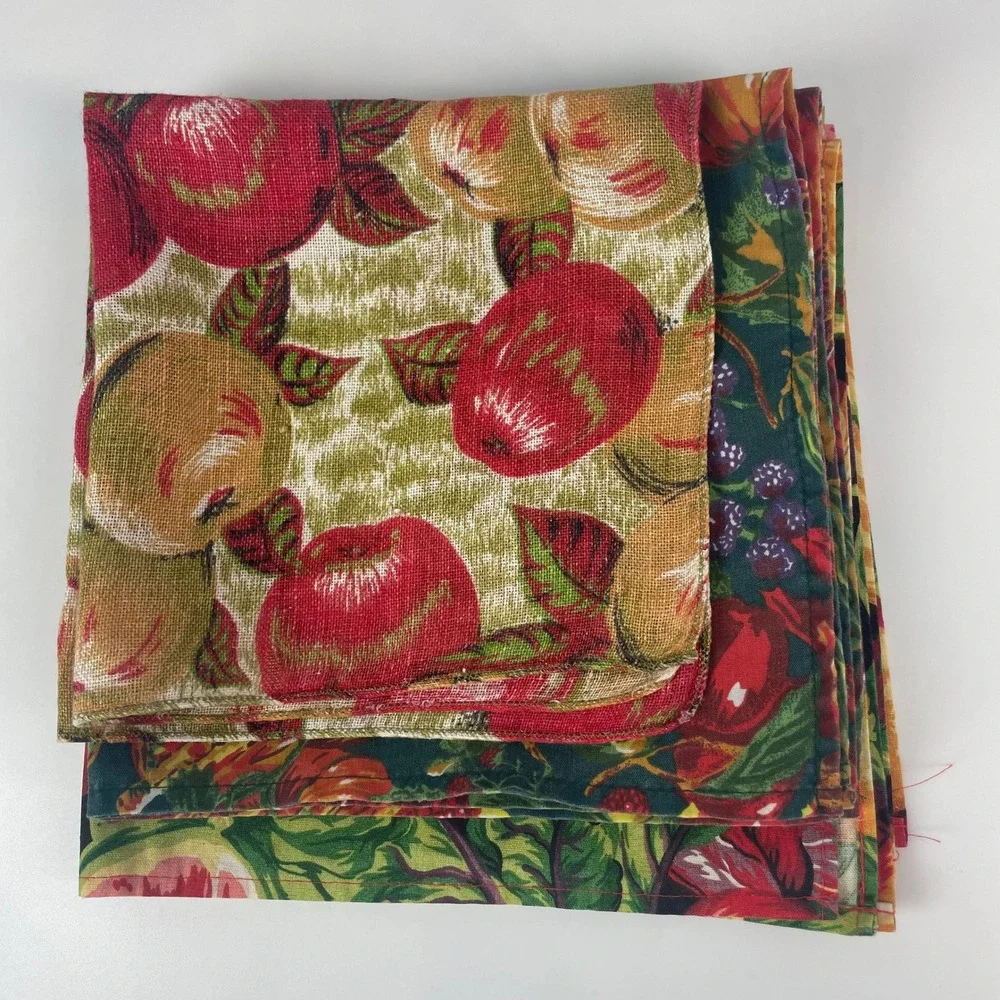 Autumn Cloth Napkins Mixed Harvest Fruit Vegetable‎ Set of 6 Different Sizes
